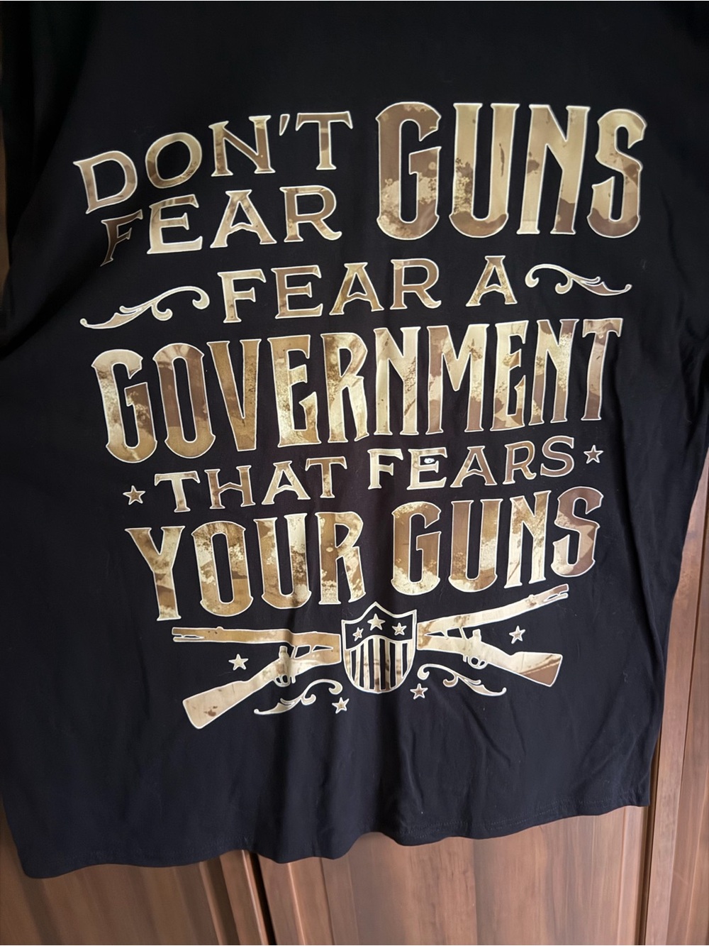 Gildan Black T‑Shirt with Gold Patriotic Gun Graphic